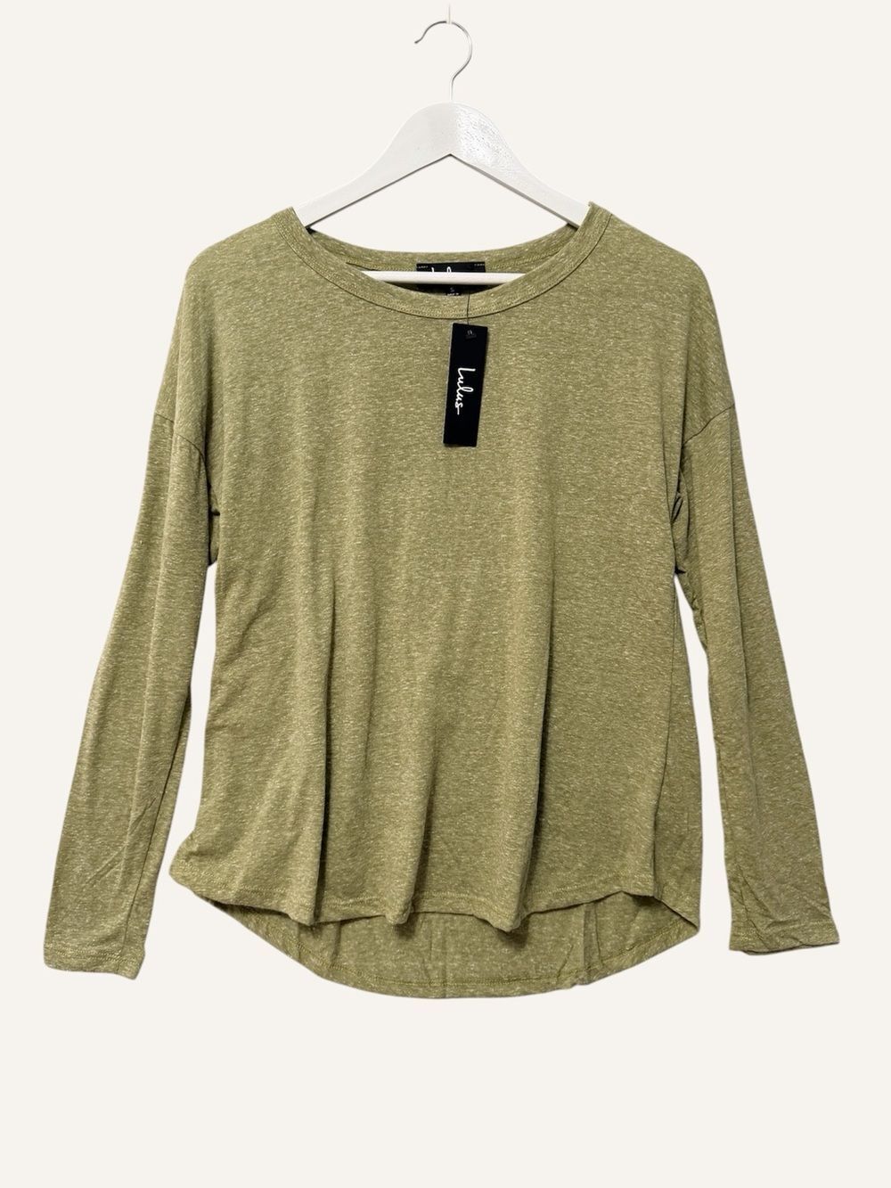 Lulus Long Sleeve Scoop Neck Top NWT Small Olive Green Space Dye Boxy Oversized